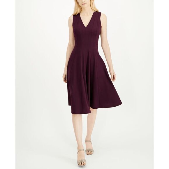 Calvin Klein Women's V-Neck Midi Dress - Purple 4 - Picture 1 of 8